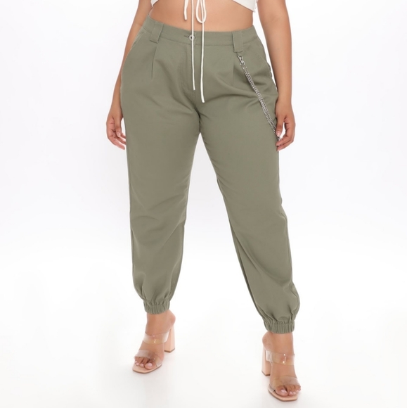 Fashion Nova Pants - Olive Chain Joggers
